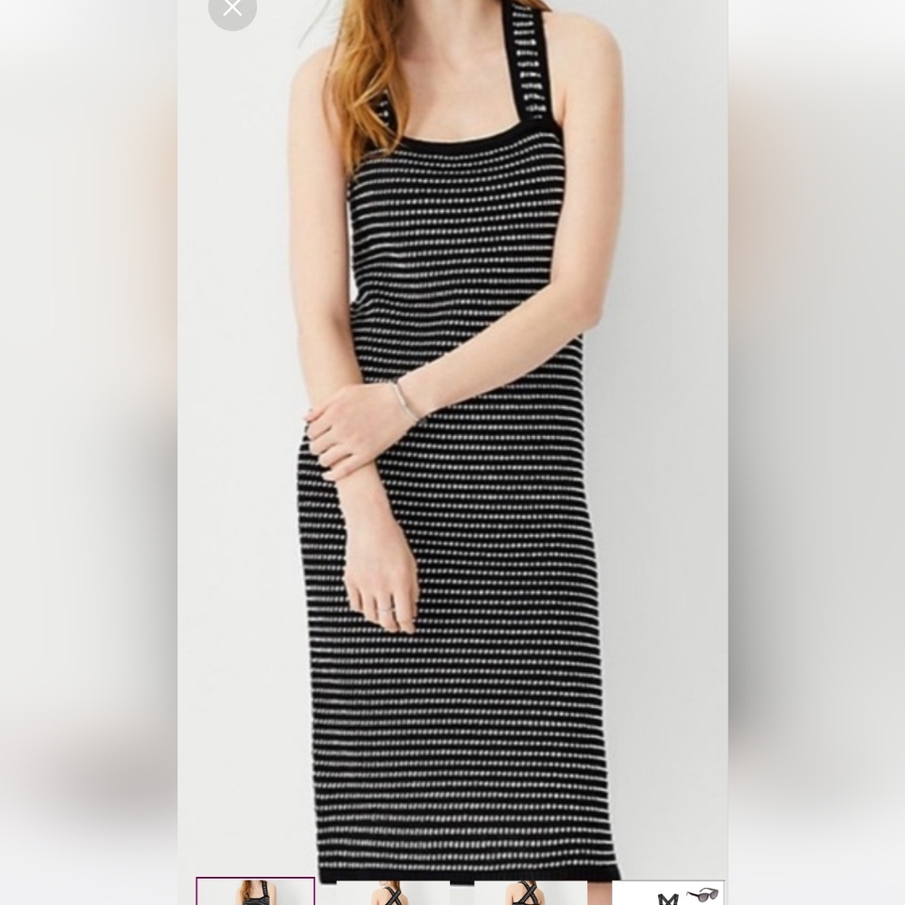 Ann Taylor Contrqst Striped Black and White Sleeveless Dress (Petite Small )